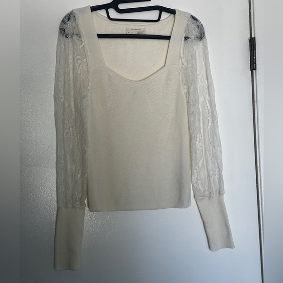 Anthropologie Ivory Lace Sleeve Sweater - Picture 11 of 11